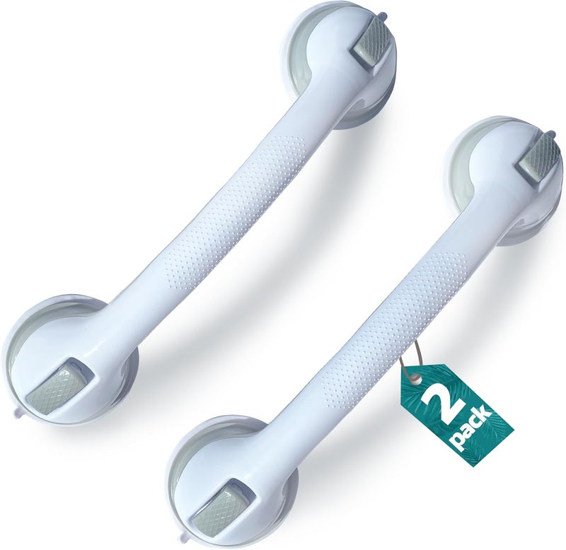 Gemroom 2 Pack Heavy-Duty Shower Grab Bars - 16.5 Inch Grey Suction Bar Handles for Elderly, Seniors, Handicap, Safety Balance Assist Grip for Bathroom, Toilet - Anti-Slip, Shower Handles Hand Rail - Image 1
